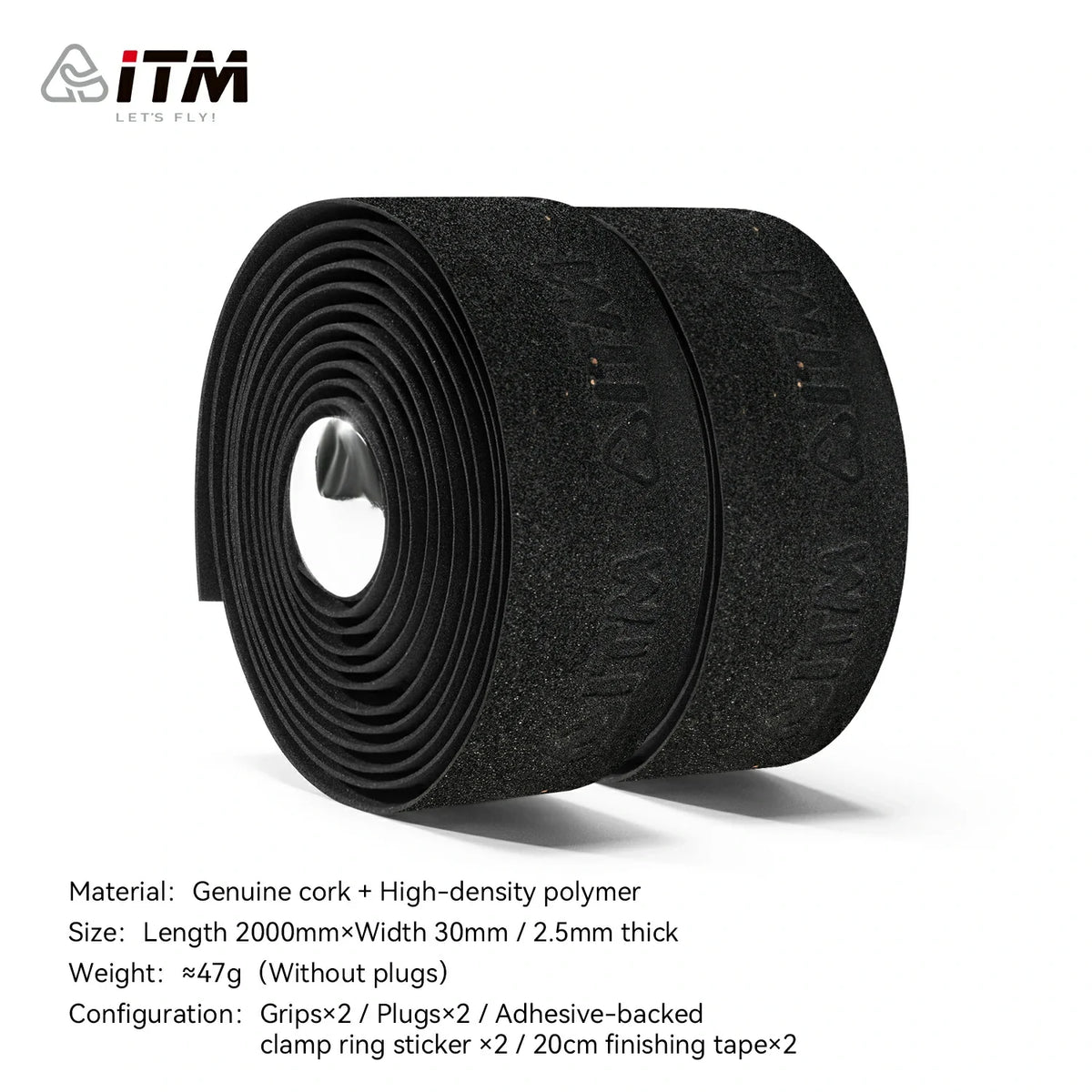 ITM Cork-EVA Road Bike Handlebar Tape – 2.5mm 3D Grip 2 Rolls