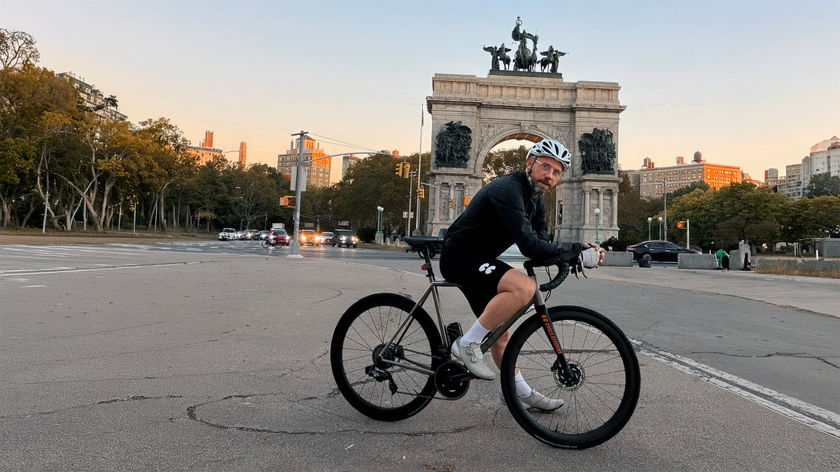 Rider in the Evergreen Bib at Grand Army Plaza, Brooklyn