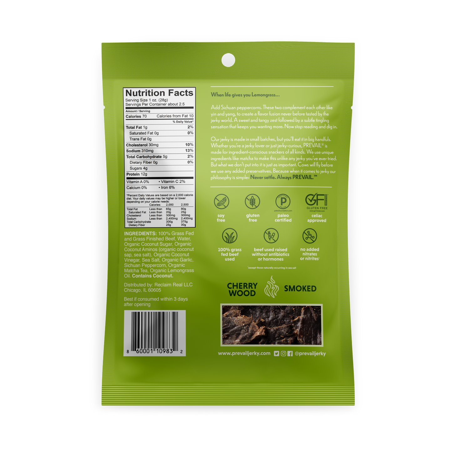 Lemongrass Beef Jerky 3 Pck by PREVAIL Jerky